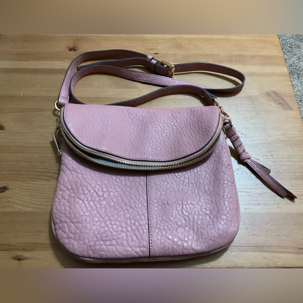 Vince Camuto: Expandable flap satchel, pink leather crossbody zipper pockets bag